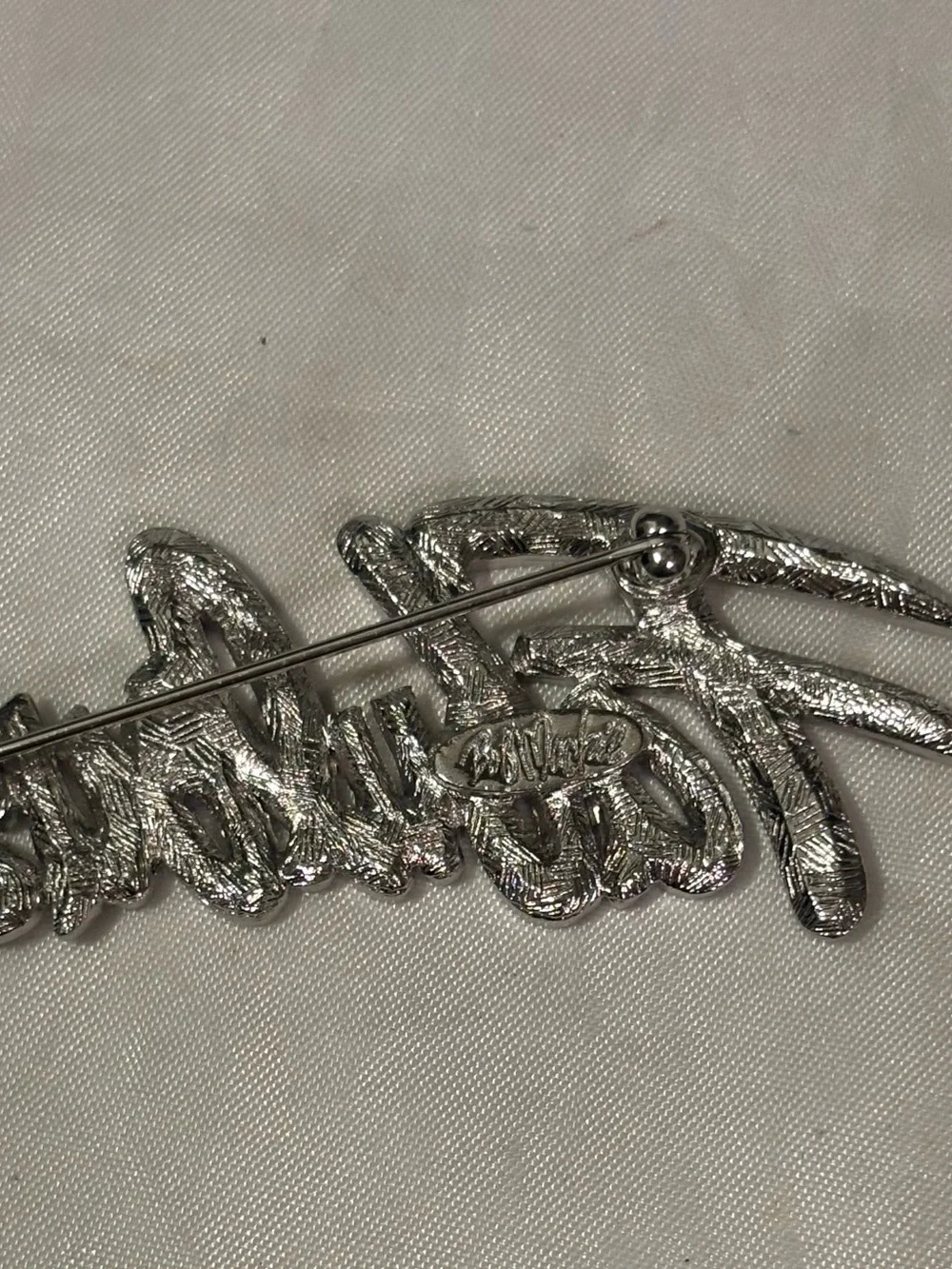 Bob Mackie Rhinestone Fabulous Embellished Fashion Script Brooch - Silver
